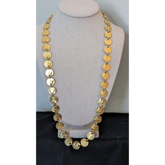 Premier Designs Satin Finish Gold Tone Hammered Disk Chain 28" Long Necklace - Picture 4 of 4
